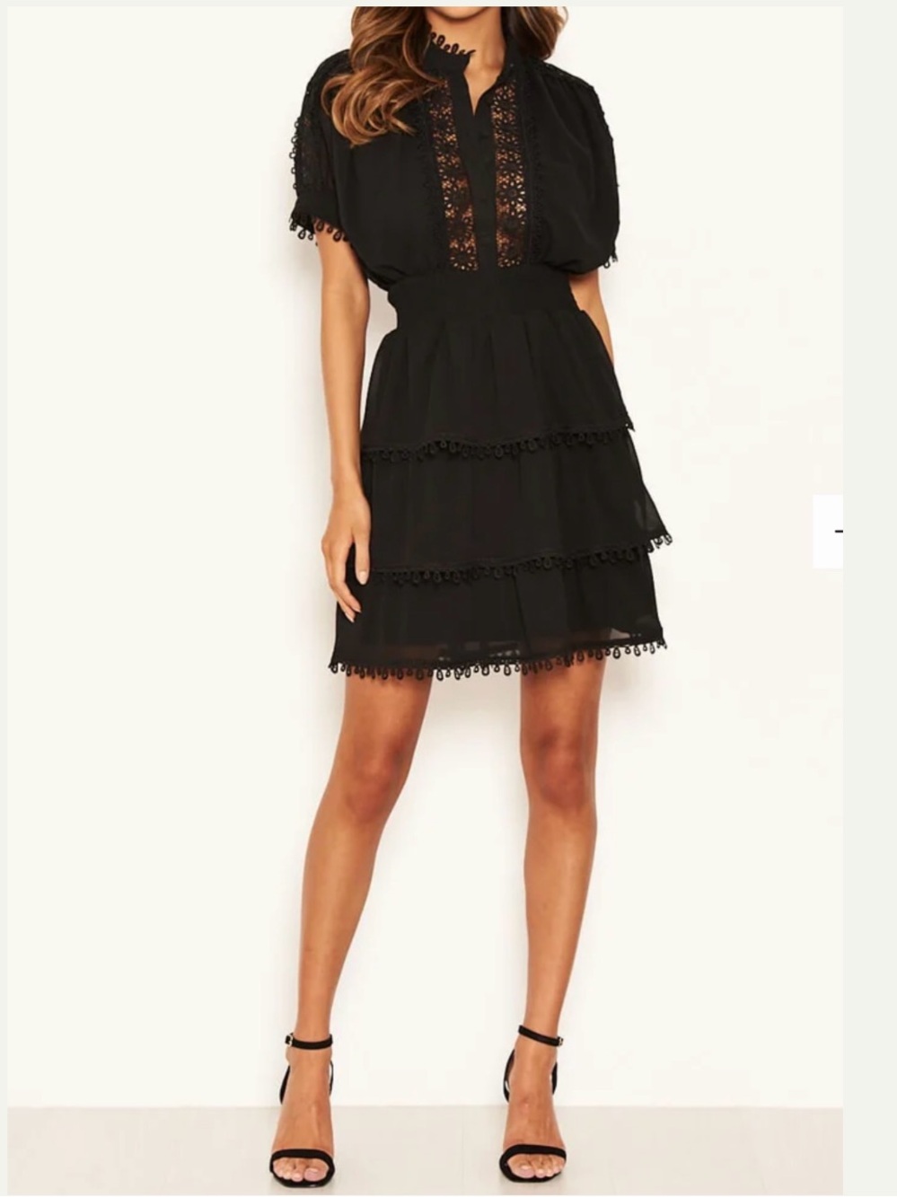 AX Paris Black Tiered Lace-Trim Mini Dress Size 8